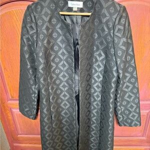 Calvin Klein Black Geometric Jacquard Open-Front Coat Jacket